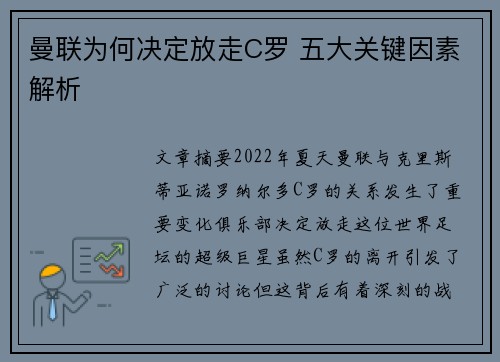 曼联为何决定放走C罗 五大关键因素解析